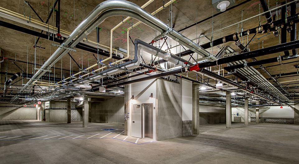 Lift entrance inside of carpark